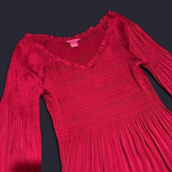 NWT Y2K Sunny Leigh Red Long Balloon Sleeve Pleated Romantic Fairy Tunic Top M - Picture 7 of 8